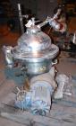 Used Westfalia Disc Centrifuge, Model SAMN 5036, 434 Stainless Steel. Driven by a 5.5 kW bowl top, disc stack, centripetal pump, splitter disc.