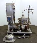 Used Westafalia SAMR 5036 Desludger Disc Centrifuge. 329 Stainless steel construction (product contact areas), maximum bowl speed 6500 rpm. Clarifier design (liquid/solids separation), centripetal pu...