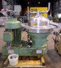 Used Westfalia SB-80-33-177 Desludger Disc Centrifuge. 316 Stainless steel construction (product contact areas), maximum bowl speed 4420 rpm, separator design (Liquid/liquid/solids separation), self-...