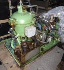 Used GEA-Westfalia OSC-5-02-066/5 Desludger Disc Centrifuge. Stainless steel bowl construction. Max bowl speed 7290 rpm. Separator design (liquid/liquid/solids separation). Light phase centripetal pu...