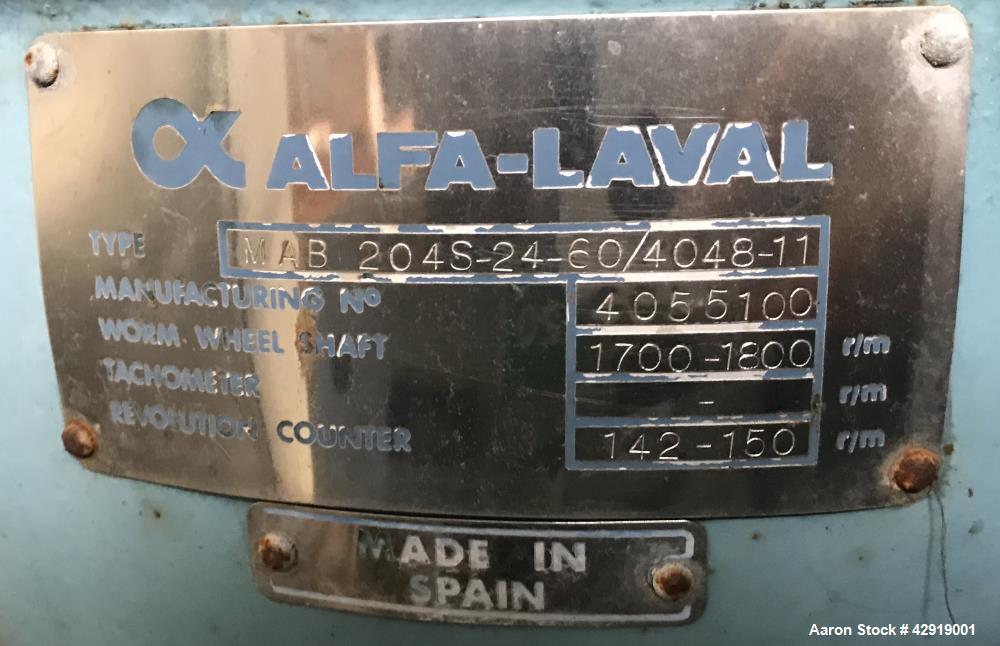 Used- Alfa Laval MAB-204S-24-60 Oil Purifier Disc Centrifuge