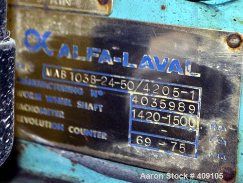 Used- Stainless Steel Alfa Laval Solid Bowl Disc Centrifuge,  MAB-103B-24-50/420
