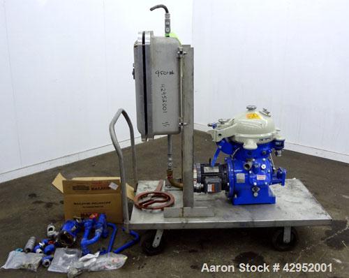 Used Alfa Laval MAB-104B-24 Solid Bowl Disc Centrifuge. 2205 Stainless steel construction (product contact areas). maximum bowl speed 7350 rpm, separator design (liquid/liquid/solid separation), alum...