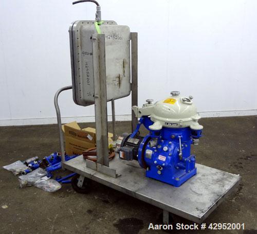 Used Alfa Laval MAB-104B-24 Solid Bowl Disc Centrifuge. 2205 Stainless steel construction (product contact areas). maximum bowl speed 7350 rpm, separator design (liquid/liquid/solid separation), alum...