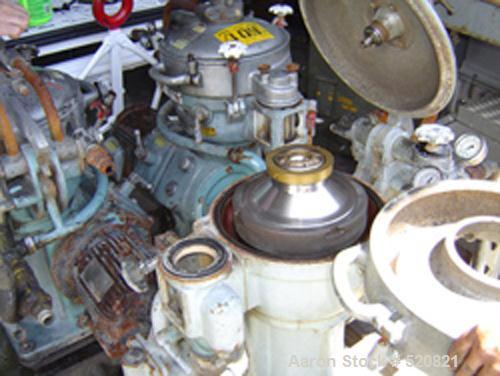 USED: Alfa Laval MAB-2045-24-601404-8-11 solid bowl disc centrifuge. Stainless steel/bronze bowl assembly, aluminum covers, direct drive.