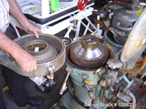 USED: Alfa Laval solid bowl disc centrifuge, MAB-2045-24-601404-8-11. Stainless steel/bronze bowl assembly, aluminum covers, direct drive.