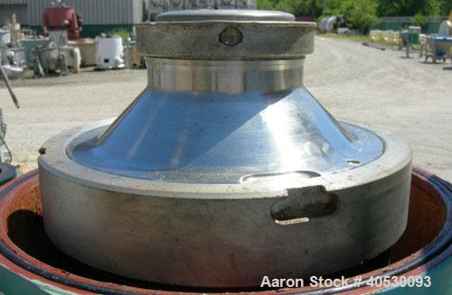 Used Alfa Laval Solid Bowl Disc Centrifuge, model MAB-206-S-24-60-HZ, 316 stainless steel. Maximum bowl speed 1700-1800 rpm. Aluminum top cover. Driven by a 5.6 kw (7.5 hp) 3/60/208-230/460 volt, 172...
