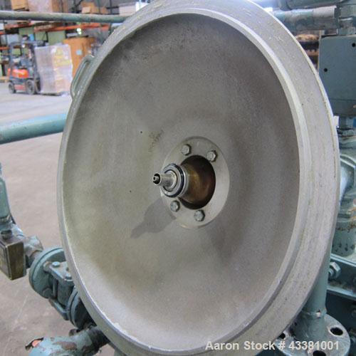 Used Alfa Laval MAB-206S-29-60 Solid Bowl Disc Centrifuge. 316 Stainless steel product contact areas, purifier design, maximum bowl speed 1700-1800 rpm, 10 hp drive motor, aluminum casing, centrifuge...