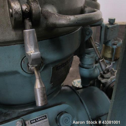 Used Alfa Laval MAB-206S-29-60 Solid Bowl Disc Centrifuge. 316 Stainless steel product contact areas, purifier design, maximum bowl speed 1700-1800 rpm, 10 hp drive motor, aluminum casing, centrifuge...