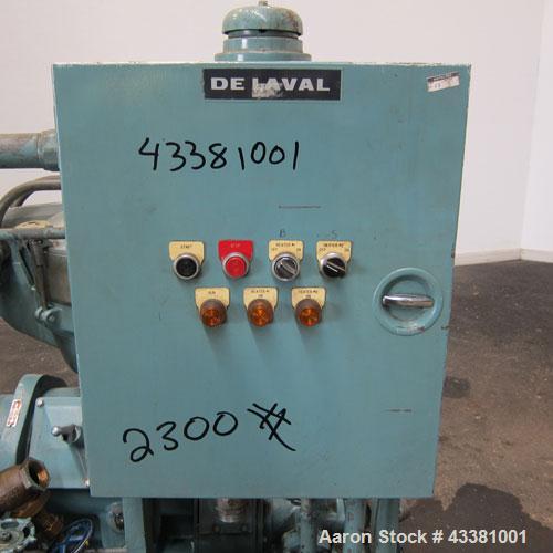 Used Alfa Laval MAB-206S-29-60 Solid Bowl Disc Centrifuge. 316 Stainless steel product contact areas, purifier design, maximum bowl speed 1700-1800 rpm, 10 hp drive motor, aluminum casing, centrifuge...