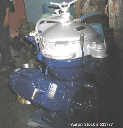 USED: Alfa Laval MAB-206-24-60 solid bowl disc centrifuge. Stainlesssteel/aluminum construction on product contact areas, separatordesign, direct drive configuration, approximate 10 hp drive motor.