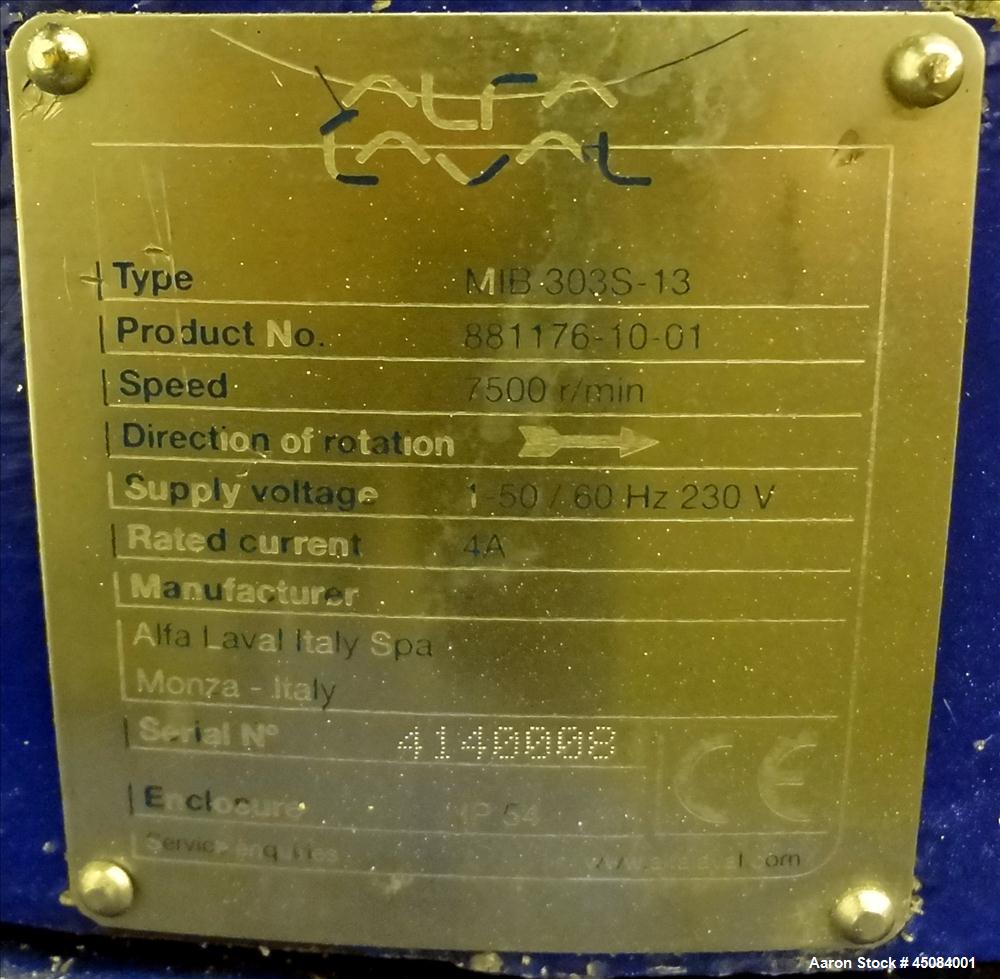 Used Alfa Laval MIB-303S-13 Solid Bowl Disc Centrifuge.