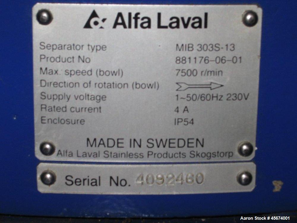 Used Alfa Laval MIB-303S-13 Solid Bowl Disc Centrifuge