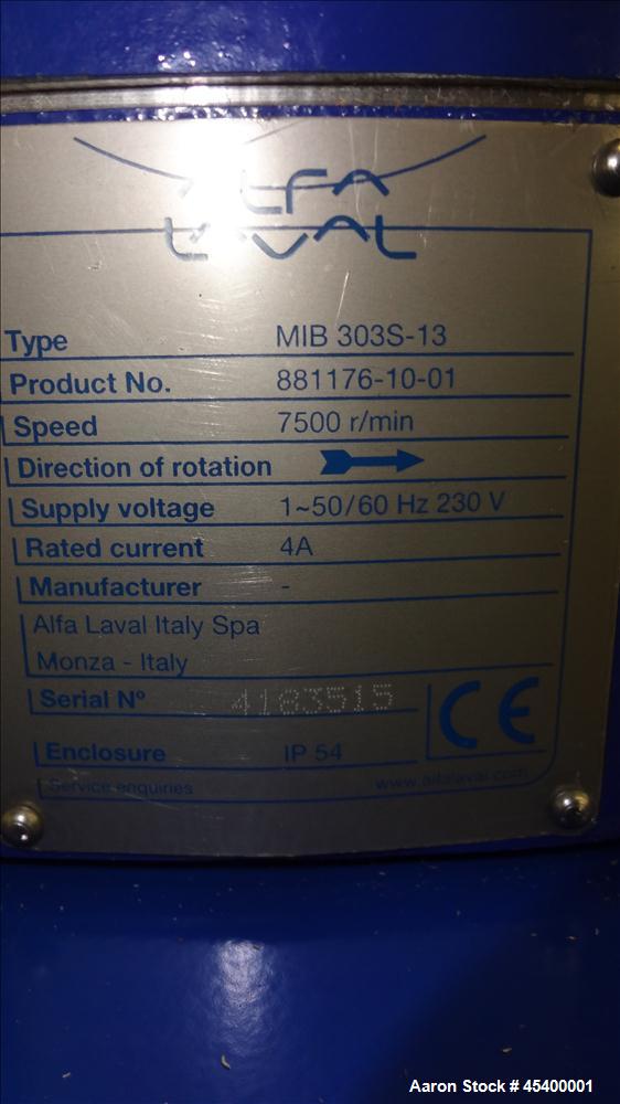 Aluminum Alfa Laval Solid Bowl Disc Centrifuge, MIB-303  