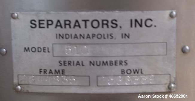 Used Alfa Laval Model 510 Solid Bowl Disc Centrifuge