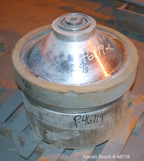 USED: Alfa Laval disc centrifuge, model SRG214H-14H-60/391.9-7. 316 stainless steel product contact areas. Direct driven by a 20 hp, 3/60/460 volt 1740 rpm motor. Unit requires feed pipe, centrifugal...