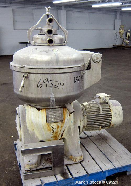 Used Stainless Steel Alfa-Laval Solid Bowl Disc Centrifuge, Model TGV-214H  