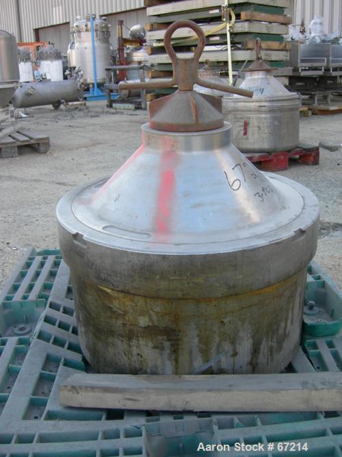 USED: Alfa Laval TVB-214H-15-21-60 solid bowl disc centrifuge. 316 stainless steel construction, separator design, coupled drive, sub-base, 15 hp drive motor 440/3/60/1790 rpm.