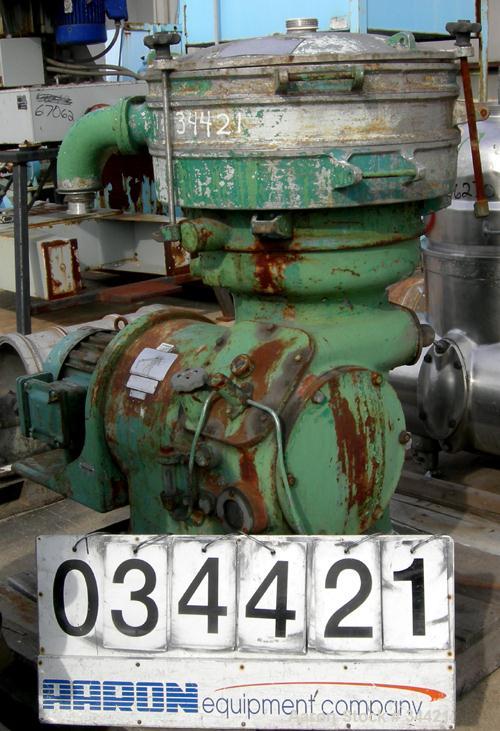 Used Alfa-Laval VIB-1919FE Oil Purifier, 304 Stainless Steel. Maximum bowl speed 1500 rpm, 7.5 hp motor, 380/3/50/1440 rpm.