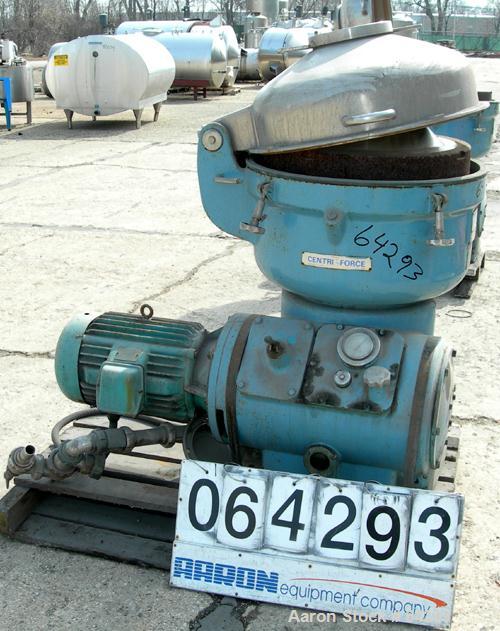 USED: Alfa-Laval BRH-214-34H-12 solid bowl disc centrifuge. 329 stainless steel construction (product contact areas), max bowl speed 4500 rpm, clarifier design, bottom feed, hermetic design, centrifu...