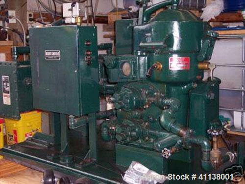 Used Delaval Unimatic Oil Purifier, Model 65-25. Stainless steel, maximum bowl speed 7200 rpm, rated at 550 gallons per hour on light viscosity oil, 2 hp motor 550/3/60/1750 rpm, 24 kW electric heate...