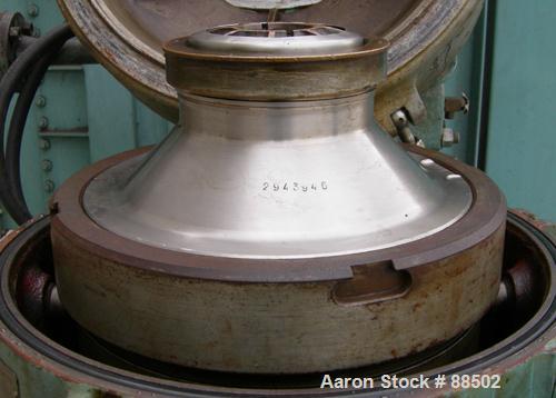 USED: Delaval model MAB-206-S29-60 solidi bowl disc centrifuge, 316 stainless steel/aluminum construction on product contact areas.Aluminum top cover. 8200 max bowl speed, purifier/clarifier design, ...