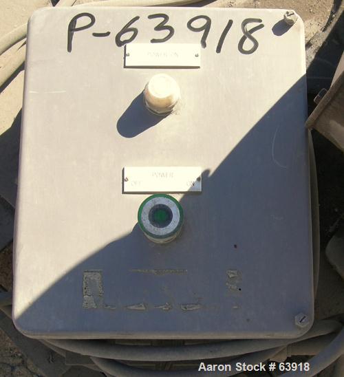 USED: Delaval 375 solid bowl disc centrifuge, 316 stainless steel construction, clarifier design, bottom feed, tri-pod frame, direct drive, approximate 3 hp drive motor, start/stop control.