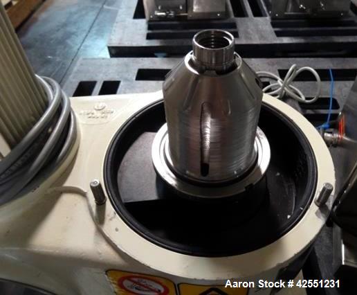 Used GEA Westfaila CTC-1-06-107 Solid Bowl Disc Centrifuge, Stainless Steel. 12,000 Rpm max bowl speed, rated 1.0kg/cu dm heavy phase, 1.4kg/cu dm solids, approximately 1.32 kW motor, centrifugal pum...