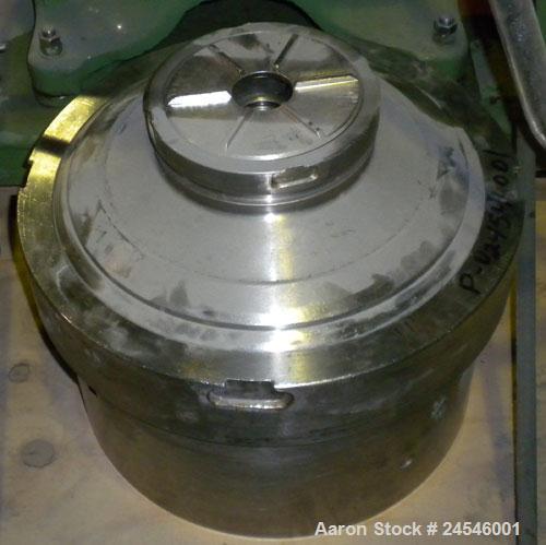 Used Westfalia BKA-25-86-076 Solid Bowl Disc Centrifuge, 316 Stainless Steel Construction (product contact areas). Maximum bowl speed 6500 rpm, chamber bowl clarifier design, centripetal pump liquid ...
