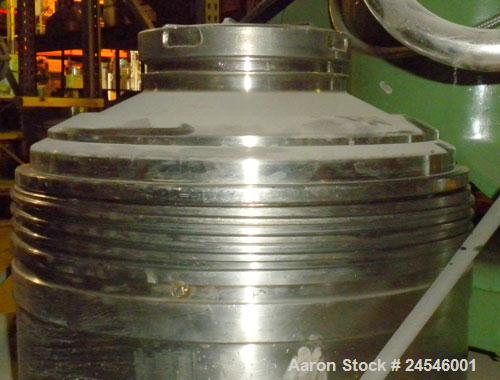 Used Westfalia BKA-25-86-076 Solid Bowl Disc Centrifuge, 316 Stainless Steel Construction (product contact areas). Maximum bowl speed 6500 rpm, chamber bowl clarifier design, centripetal pump liquid ...