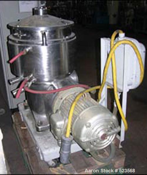 USED: Westfalia BKA-25-86-576 solid bowl disc centrifuge. 316 stainless steel construction on product contact areas, max bowl speed660 rpm, clarifier design, centripetal pump liquid discharge, coolin...