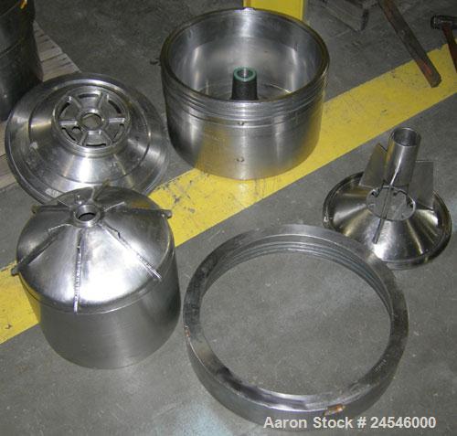 Used Westfalia BKA-28-86-076 Solid Bowl Disc Centrifuge, 316 Stainless Steel Construction (product contact areas). Maximum bowl speed 6500 rpm, chamber bowl clarifier design, centripetal pump liquid ...