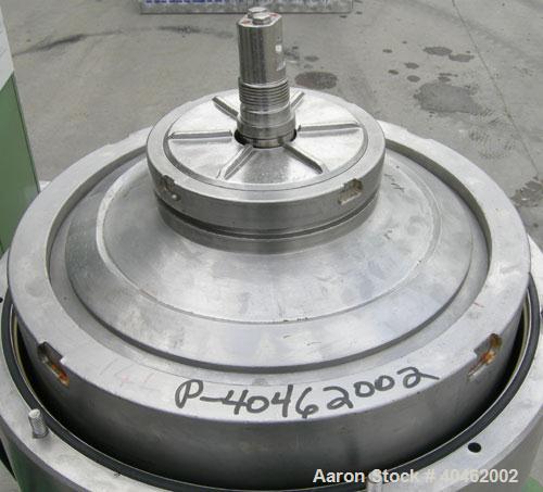Used: Westfalia BKA-28-86-076 Solid Bowl Disc Centrifuge, 316 stainless steel construction (product contact areas), max bowl speed 6500 rpm, chamber bowl clarifier design, centripetal pump liquid dis...