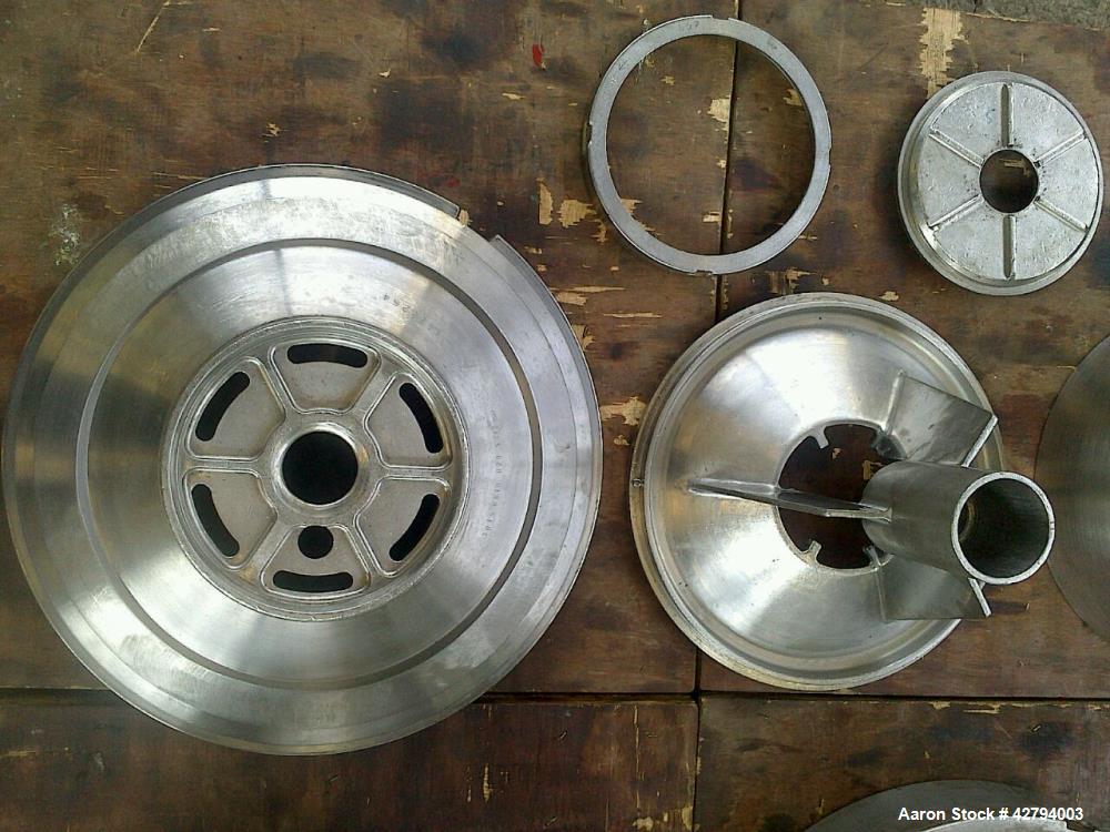 Used Westfalia BKA-28-86-076 Solid Bowl Disc Centrifuge. 316 stainless steel construction (product contact areas), max bowl speed 6500 rpm, chamber bowl clarifier design, centripetal pump liquid disc...