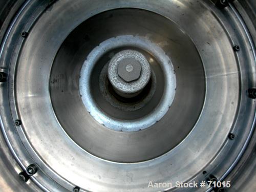 USED: Westfalia BKA-35-86-576 solid bowl disc centrifuge.316 stainless steel construction (product contact areas). Max bowl speed 5000 rpm, two chamber bowl design, centripetal pump liquid discharge,...
