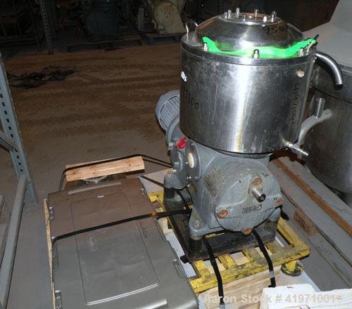 Used Westfalia BKA-6-86-076 Solid Bowl Disc Centrifuge, 316 Stainless Steel. Maximum bowl speed 8510 rpm, chamber bowl design, clarifier design (liquid/solids separation), centripetal pump liquid dis...