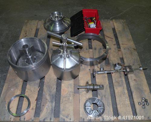 Used Westfalia BKA-6-86-076 Solid Bowl Disc Centrifuge, 316 Stainless Steel. Maximum bowl speed 8510 rpm, chamber bowl design, clarifier design (liquid/solids separation), centripetal pump liquid dis...