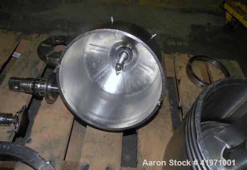 Used Westfalia BKA-6-86-076 Solid Bowl Disc Centrifuge, 316 Stainless Steel. Maximum bowl speed 8510 rpm, chamber bowl design, clarifier design (liquid/solids separation), centripetal pump liquid dis...