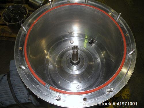 Used Westfalia BKA-6-86-076 Solid Bowl Disc Centrifuge, 316 Stainless Steel. Maximum bowl speed 8510 rpm, chamber bowl design, clarifier design (liquid/solids separation), centripetal pump liquid dis...