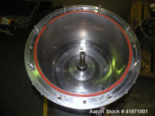 Used Westfalia BKA-6-86-076 Solid Bowl Disc Centrifuge, 316 Stainless Steel. Maximum bowl speed 8510 rpm, chamber bowl design, clarifier design (liquid/solids separation), centripetal pump liquid dis...