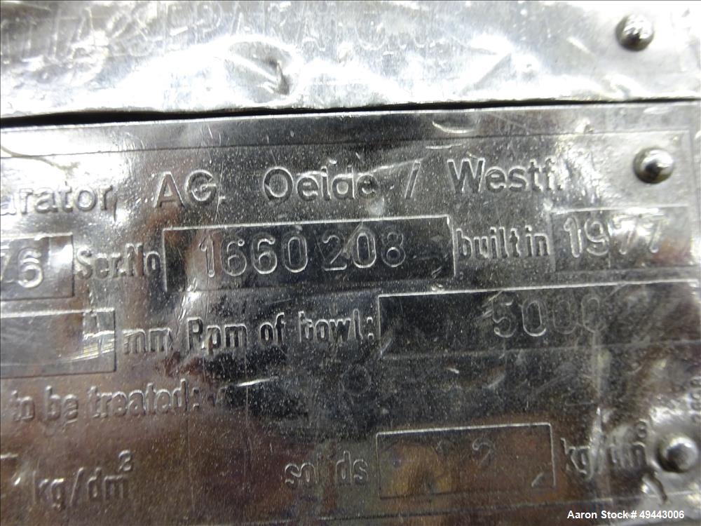 Westfalia Stainless Steel Pharma Disc Centrifuge