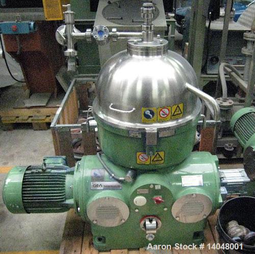 Used Westfalia KA-25-86-076 Chamber Bowl Disc Centrifuge.  Material of construction is stainless steel on product contact parts.  Max bowl speed 4480 rpm by an 11.25 hp/7.5 kW, 380 volt/50 cycle, 3 p...