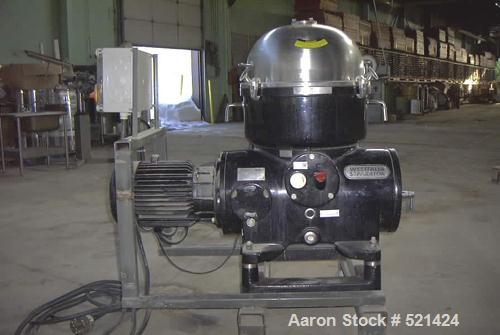 USED: Westfalia model KA25-86-076 2 chamber centrifuge capable of processing up to 5000 liters per hour. 380V/220, 50 hz, approximately 10 hp.