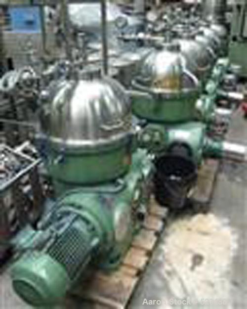 USED: Westfalia chamber bowl separator, type KA-25-86-076. Material of construction is stainless steel on product contact parts. Max bowl speed 4480 rpm by an 11.25 hp/ll kw, 420 volt/50 cycle/3 ph d...