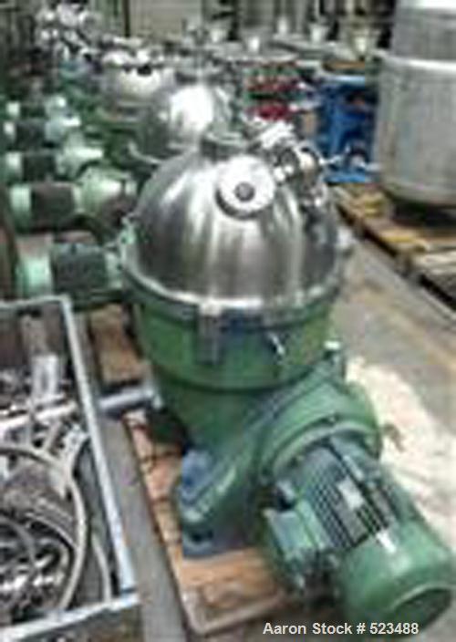 USED: Westfalia chamber bowl separator, type KA-25-86-076. Material of construction is stainless steel on product contact parts. Max bowl speed 4480 rpm by an 11.25 hp/ll kw, 420 volt/50 cycle/3 ph d...