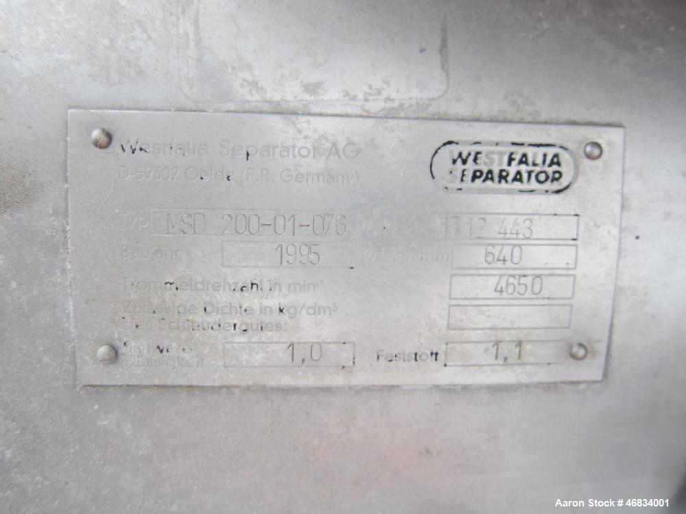 Used- Westfalia MSD-200-01-076 Desludger Disc Centrifuge