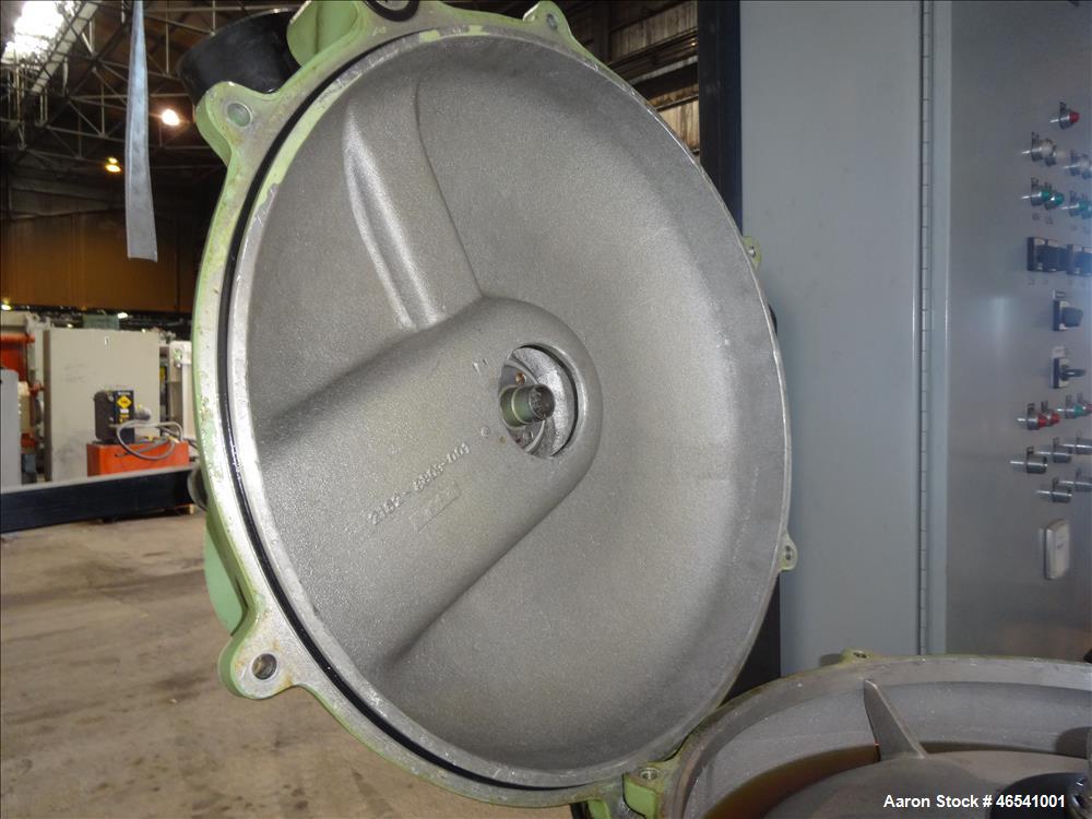Used Westfalia OTA-14-00-066 Solid Wall Disc Centrifuge. Stainless steel construction (product contact areas), separator design (liquid/liquid/solid separation) maximum bowl speed 8510 rpm, 5 hp, 230...