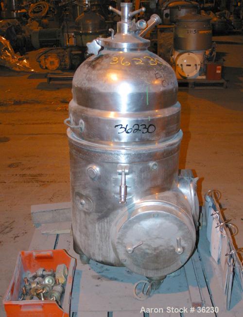USED: Westfalia RN9004 Solid Bowl Disc Centrifuge, modelclarifier design. 321 stainless steel product contact areas. Driven by a 9 kw (12 hp), 3/60/550 volt, 1140 rpm motor.