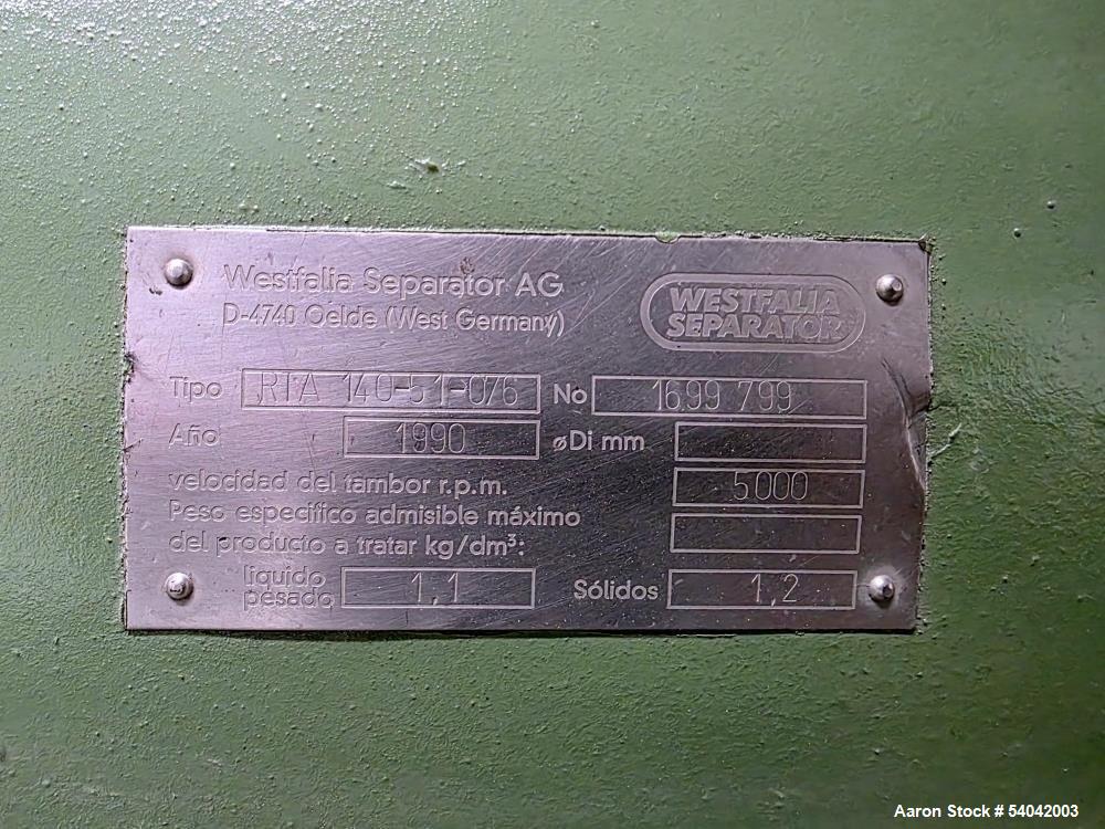 Used Westfalia RTA-140-01-076 Solid Bowl Disc Centrifuge – 5000 RPM, Stainless Steel, Dual Phase Discharge