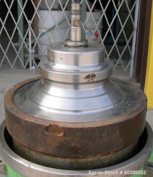 Used Westfalia RTA-45-01-076 Solid Bowl Disc Centrifuge, stainless steel construction (product contact areas), 2205 stainless steel bowl, maximum bowl speed 7200 rpm, light and heavy phase centripeta...